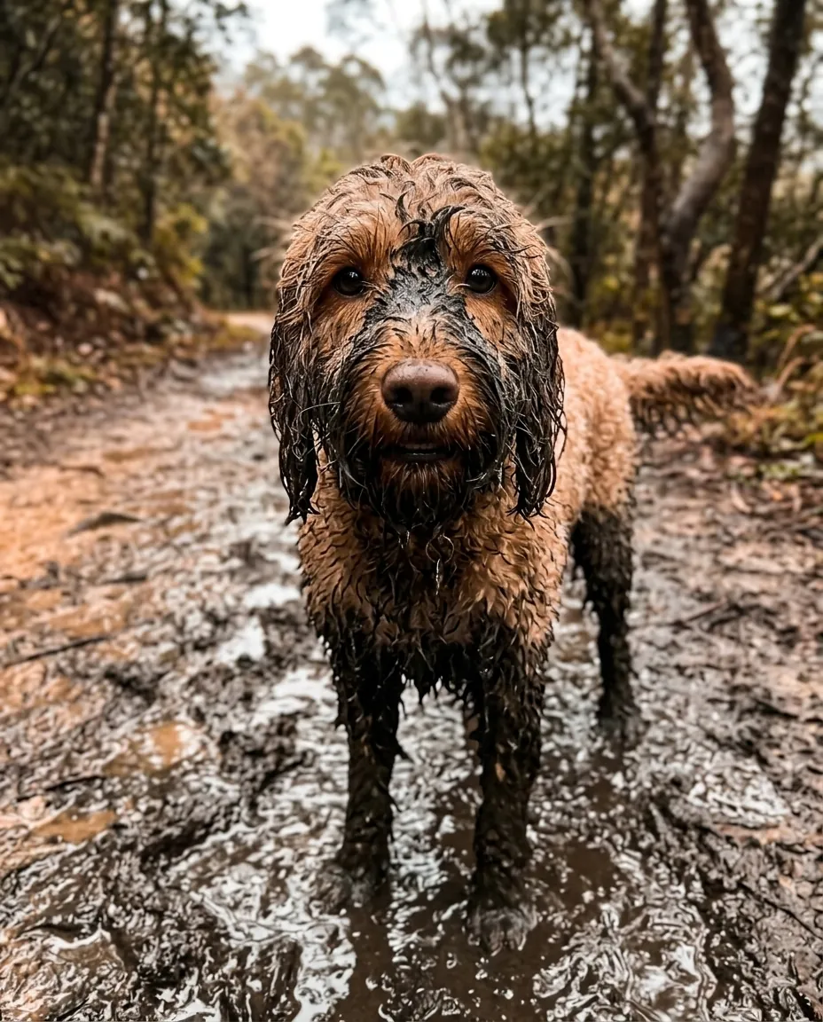Moose caked head to toe in mud, entirely unbothered