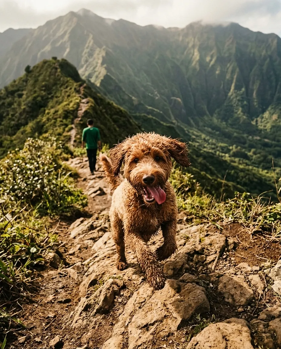 Moose mid-hike on a ridge in Hong Kong